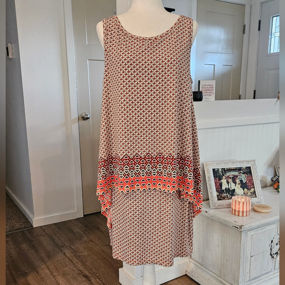 NWOT's - MAX EDITION - Tan/Orange Geometric Layered Dress - Size XL